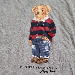 Ralph Lauren Gray T-Shirt with Polo Bear in Striped Sweater